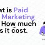 A minimal graphic showing a man writing at a desk with a grid background. Large text reads: "What is Paid Ads Marketing and How much does it cost." The website www.zabtechdigital.ae is visible at the bottom right.