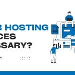 Illustration of people interacting with web interfaces, charts, and media elements around a central computer screen, representing web hosting services. Text reads 'Is Web Hosting Services Necessary?' with website URL www.zabtechdigital.ae – promoting the importance of reliable web hosting for online presence.