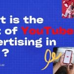 A vibrant digital marketing-themed graphic featuring the text 'What is the cost of YouTube Advertising in UAE?' with bold emphasis on 'YouTube' in red. The background is a blueprint-style grid with creative visuals of people holding digital devices and engaging with video content, representing online advertising. Includes the URL www.zabtechdigital.ae.