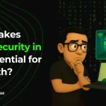 What Makes Cyber Security in UAE Essential for IT Growth? Illustration of a person contemplating cybersecurity in the UAE, surrounded by digital icons and a laptop, emphasizing IT growth importance.