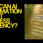 Graphic showing a professional working on a laptop with the question "How Can AI Automation Boost Business Efficiency?" against a digital data background.